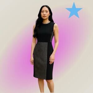 Akris Punto Women's Black Wool Blend & Tweed Sleeveless Midi Shift Dress Sz 8 M